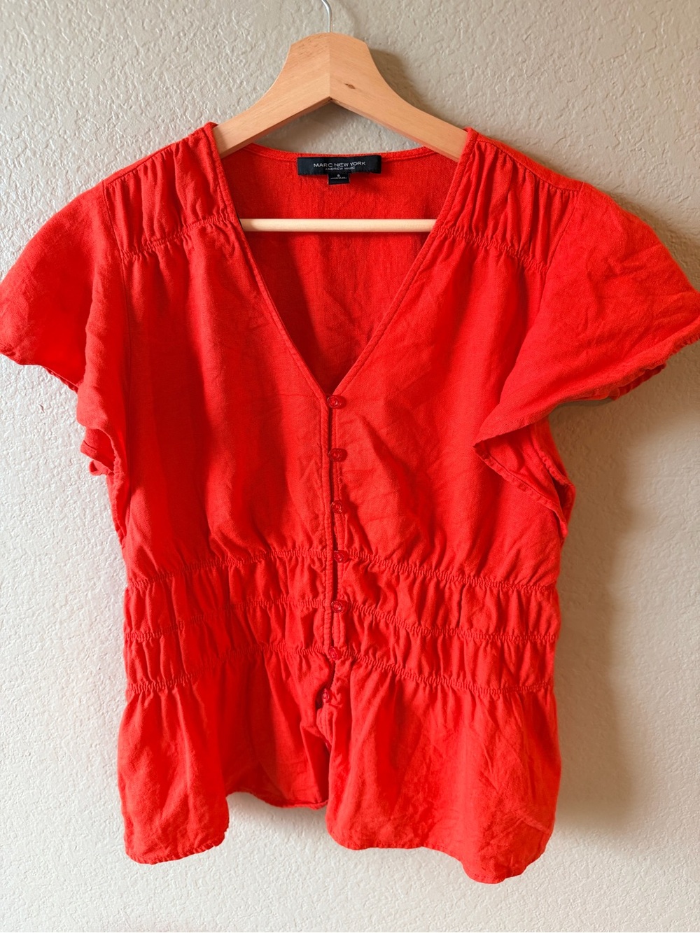 Marc New York Orange Button Front Peplum Blouse